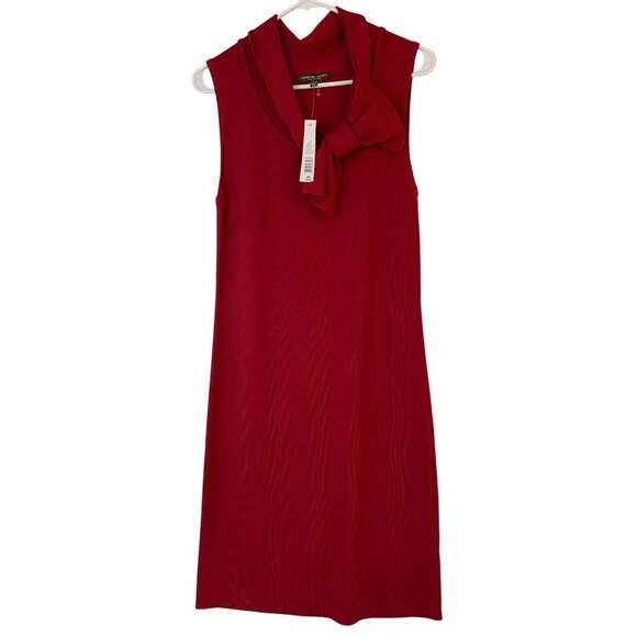 Adrienne Vittadini Red Gloss Sleeveless Bow Neck Midi Dress Large RB10144 $138 - Picture 2 of 9